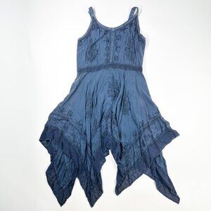 Dark Floral Mini Dress Witchy Boho Button 90's Whimsigoth Hippie Embroidered